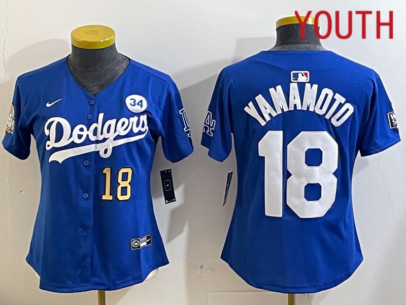 Youth Los Angeles Dodgers 18 Yamamoto Blue Game 2024 Nike MLB Jersey style 11213